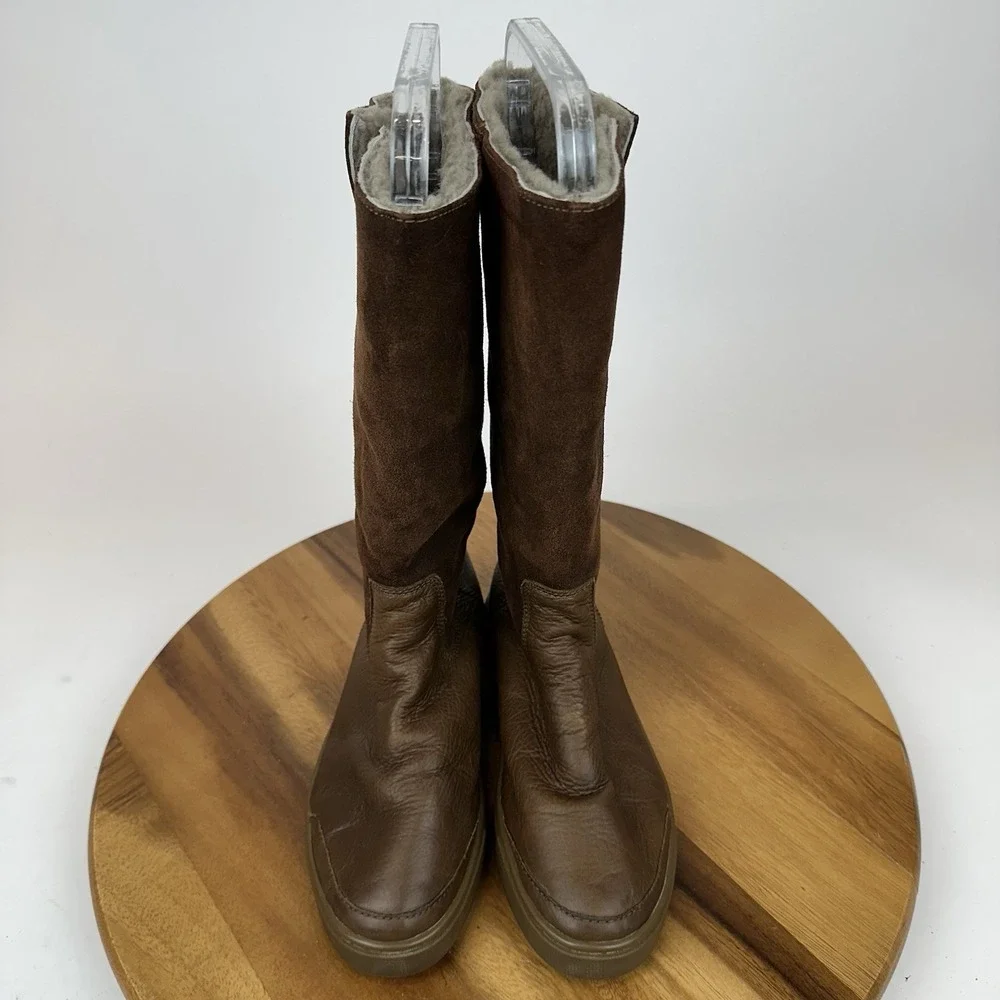 Womens Frye Gemma Tall Brown Suede Pull On Shearling Lined Boots‎ Size 7 M GUC